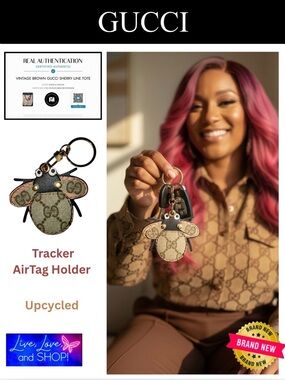 A-1DC-36: GUCCI Brown Monogram Tracker/AirTag Holder Upcycled Custom, COA. NWOT